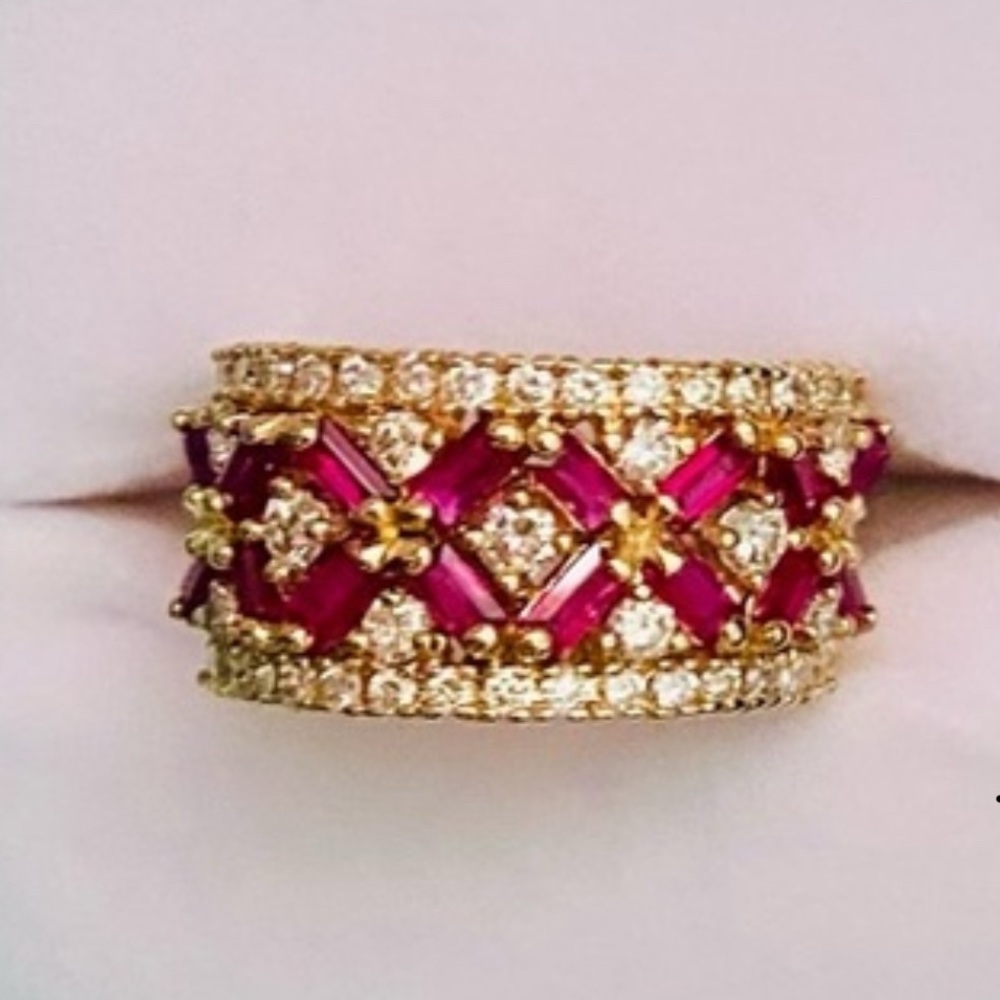 Effy 14k Genuine Diamonds and Rubies wide band ring